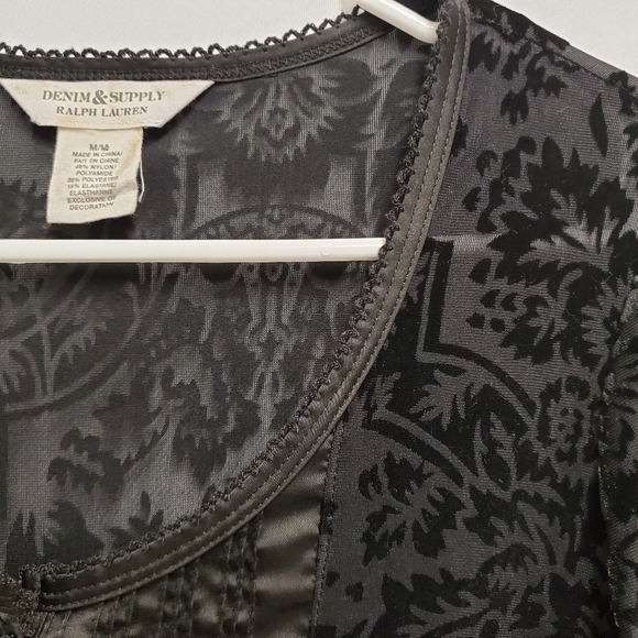 Velvet Burnout Long-Sleeve Scoop Neck Top - Black - Picture 4 of 7